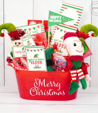 you've been ELFed gift basket close up
