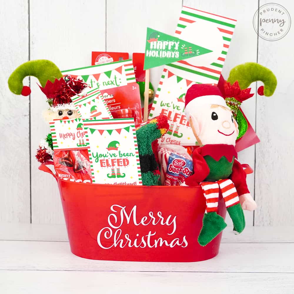elf gift basket close up