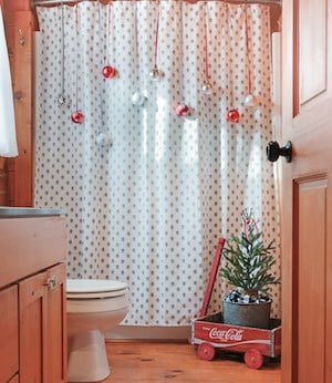 apartment shower curtain hanging christmas ornaments decor