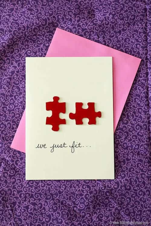 we fit together puzzle piece DIY valentines day card