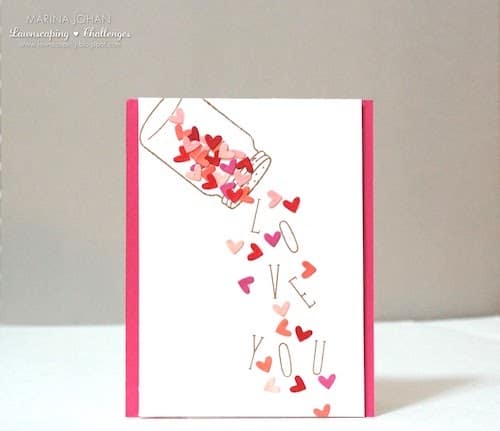 falling die cut hearts DIY valentines day card