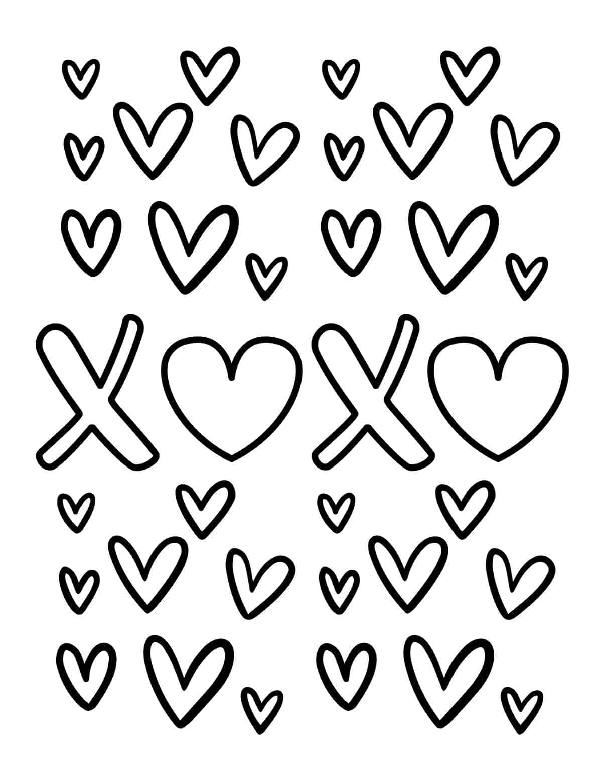 xoxo hearts coloring page