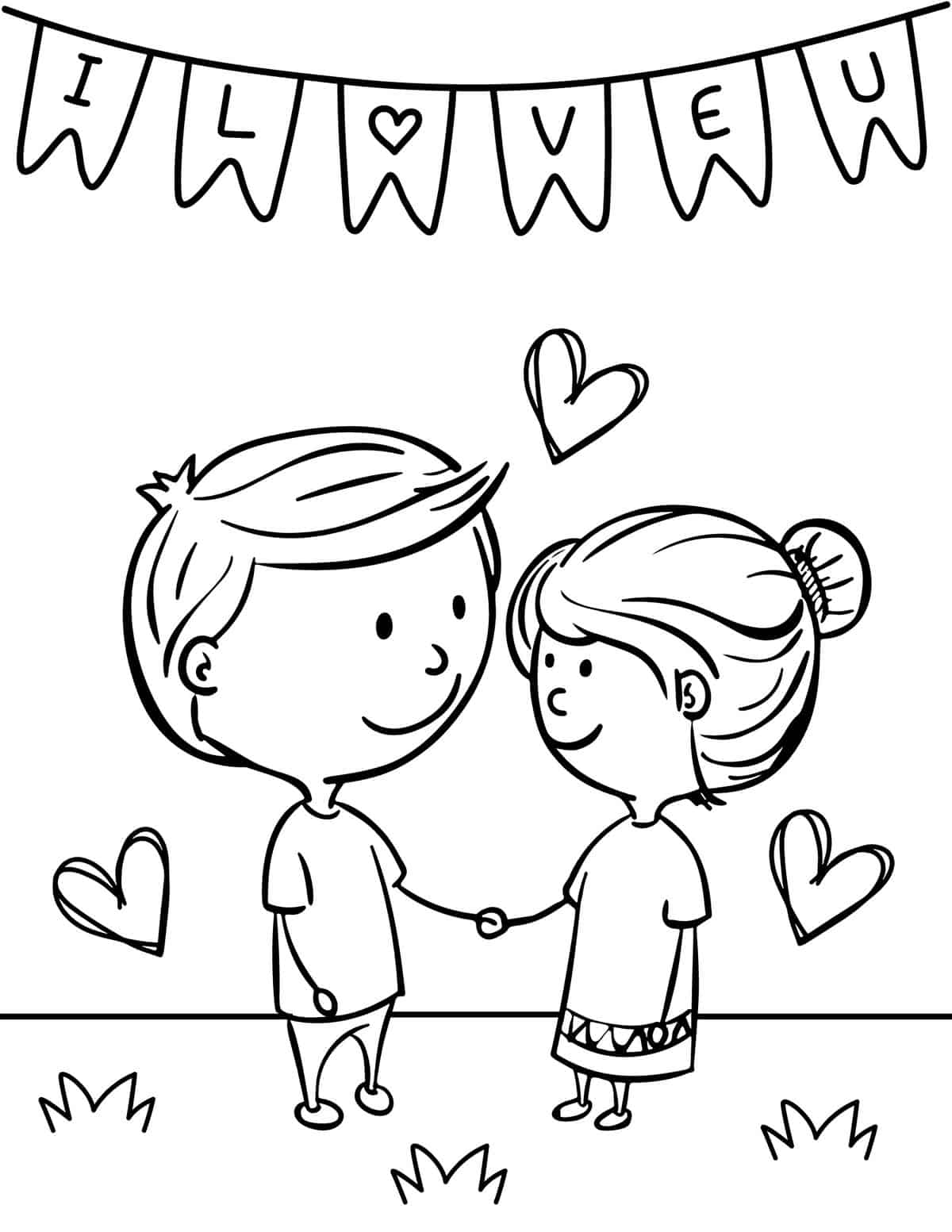boy and girl holding hands coloring sheet