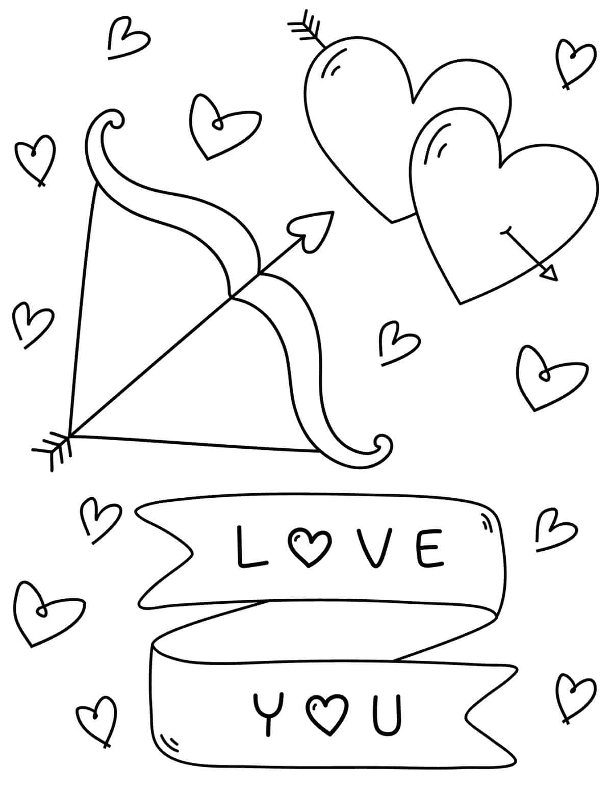 love banner with Cupid's bow Valentine's Day coloring page