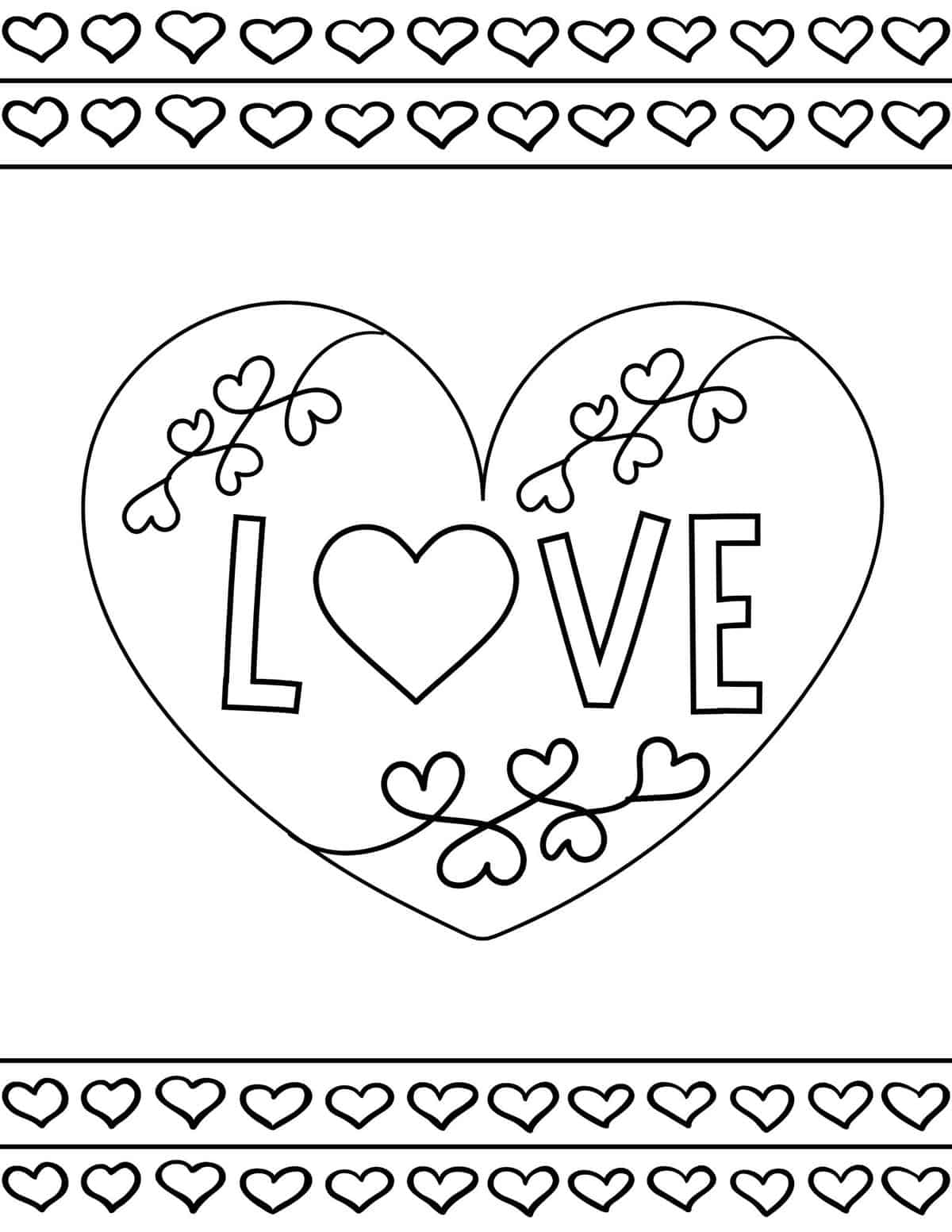 Valentine's Day coloring page with hearts border
