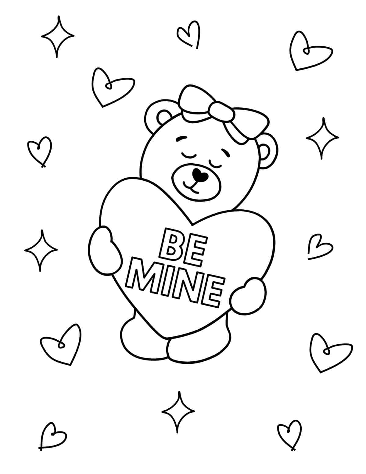 be mine teddy bear coloring page
