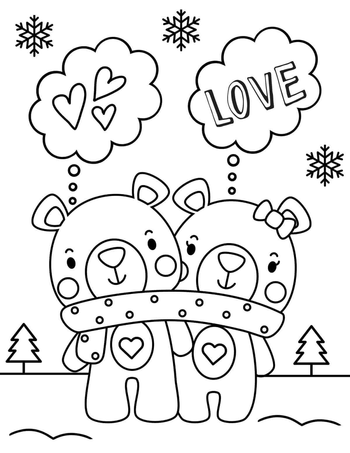 cute bears wrapped up in a scarf together in love