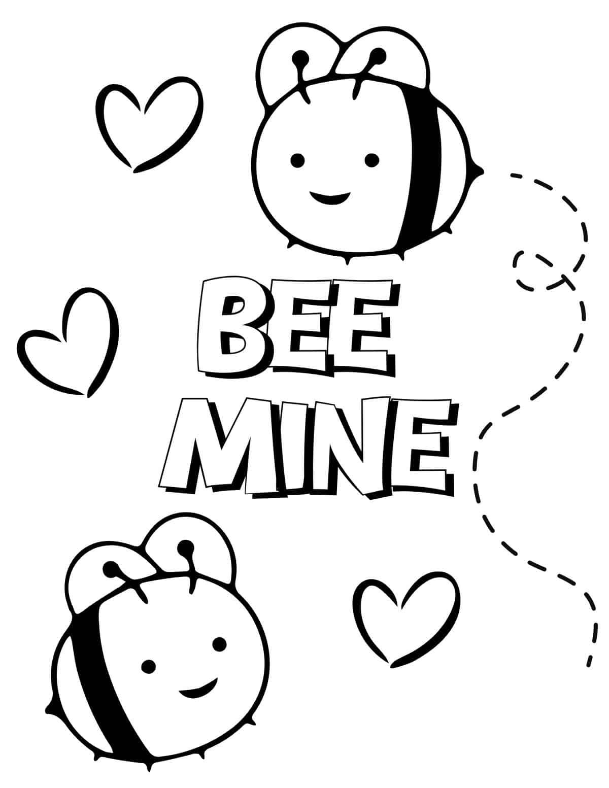 bee mine Valentine's Day coloring page