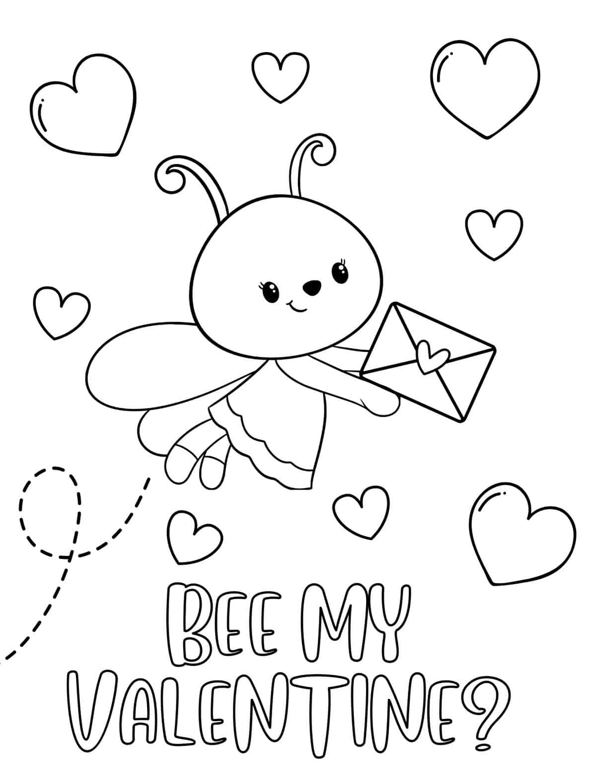 bee my valentine bee coloring page