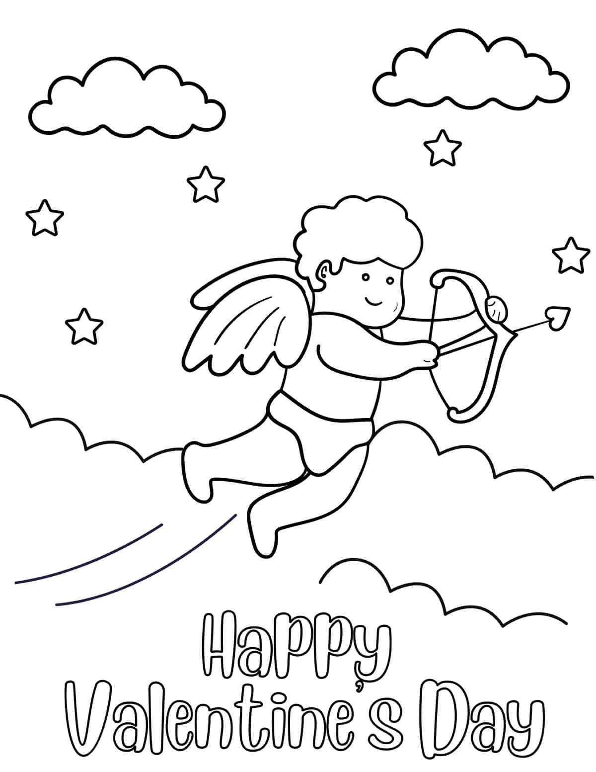 cupid flying Valentine's Day coloring page