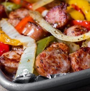Sheet Pan Sausage, Peppers And Onions keto meal prep