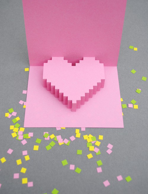 pixel heart diy valentine card