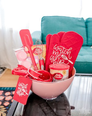 dollar store valentine baking gift basket