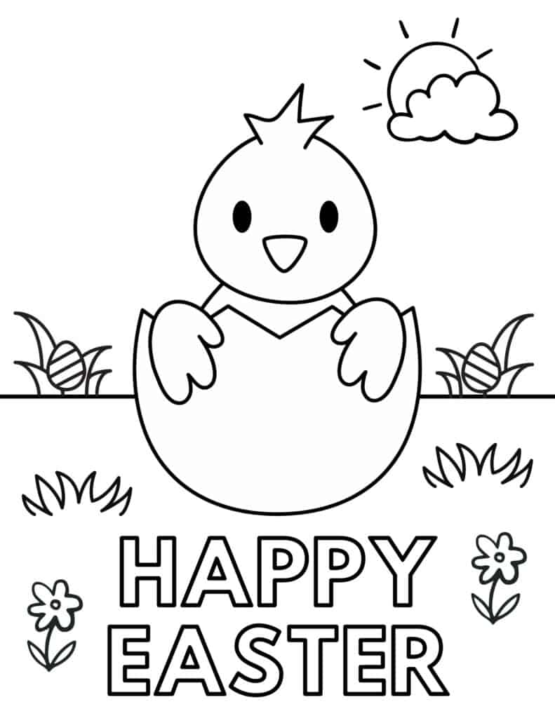 happy easter baby chick coloring page for kids