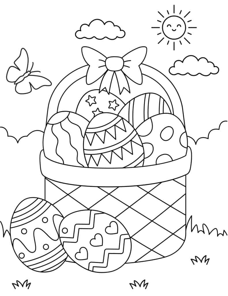 easter egg basket coloring page for kids