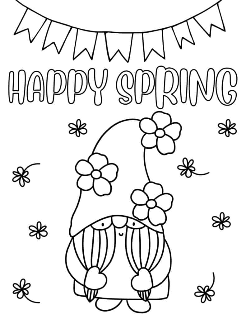 happy spring gnome coloring page