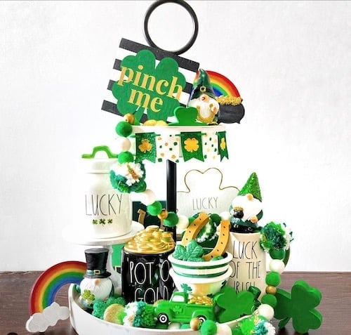 rae dunn st. patrick's day tiered tray decor