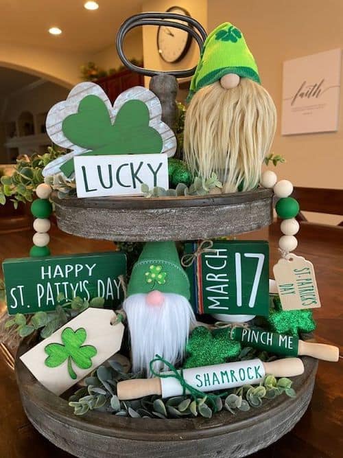 st patrick's day gnomes decorating on tray