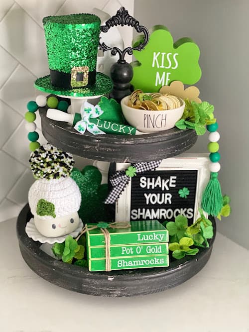 rustic st. patrick's day tiered tray decor