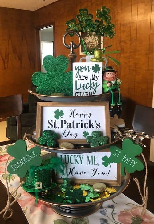 signs and shamrocks on bronze trays
