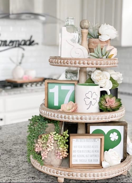 farmhouse st patricks day tiered tray