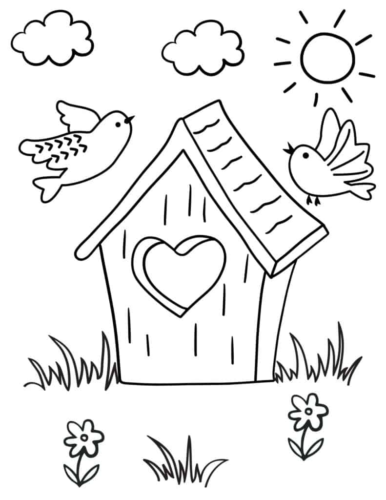 birdhouse coloring sheet for spring