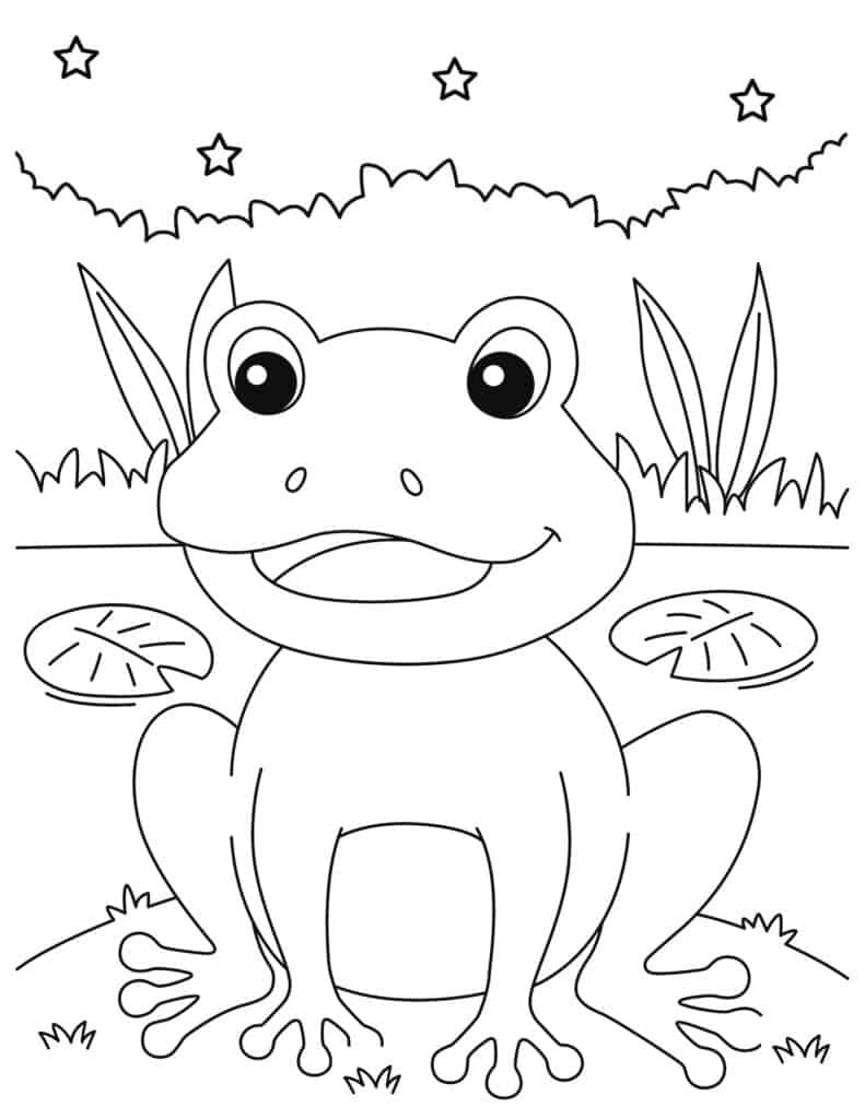 frog in the pond spring coloring page