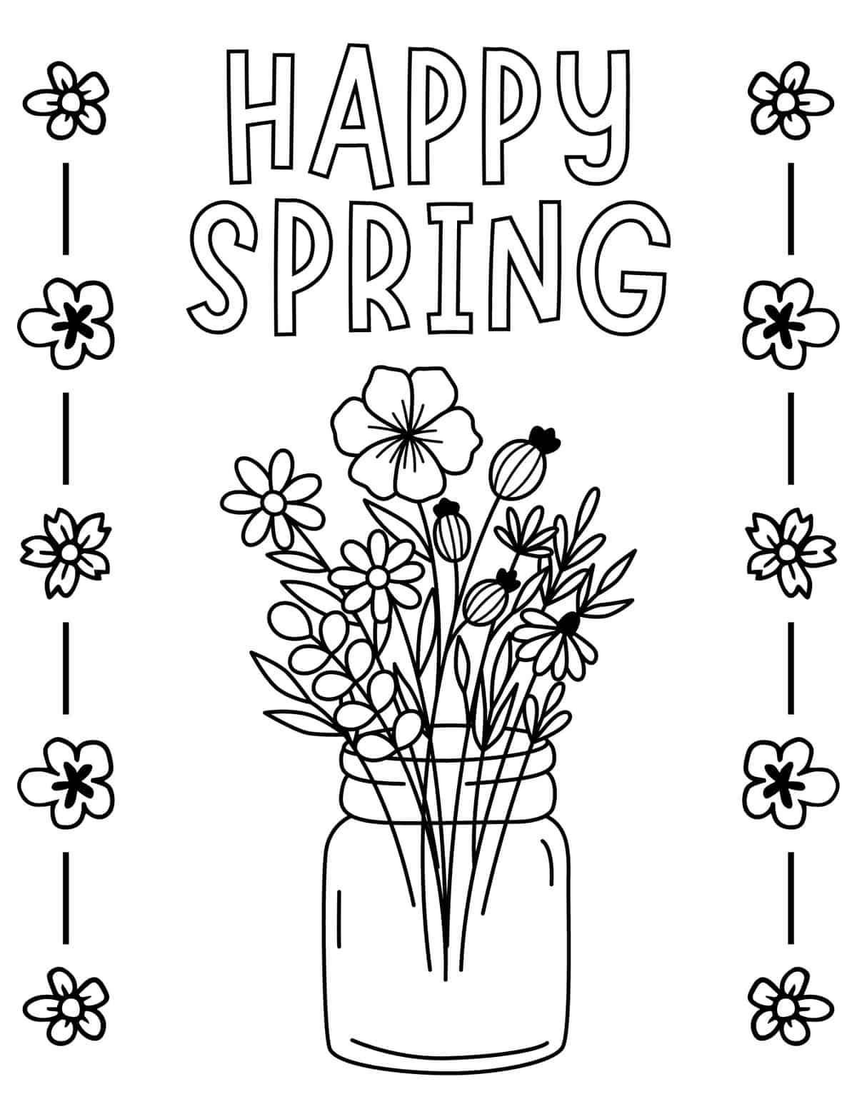 happy spring mason jar filled with flowers