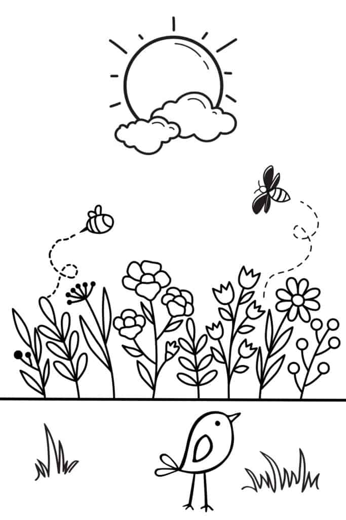 spring flowers coloring page