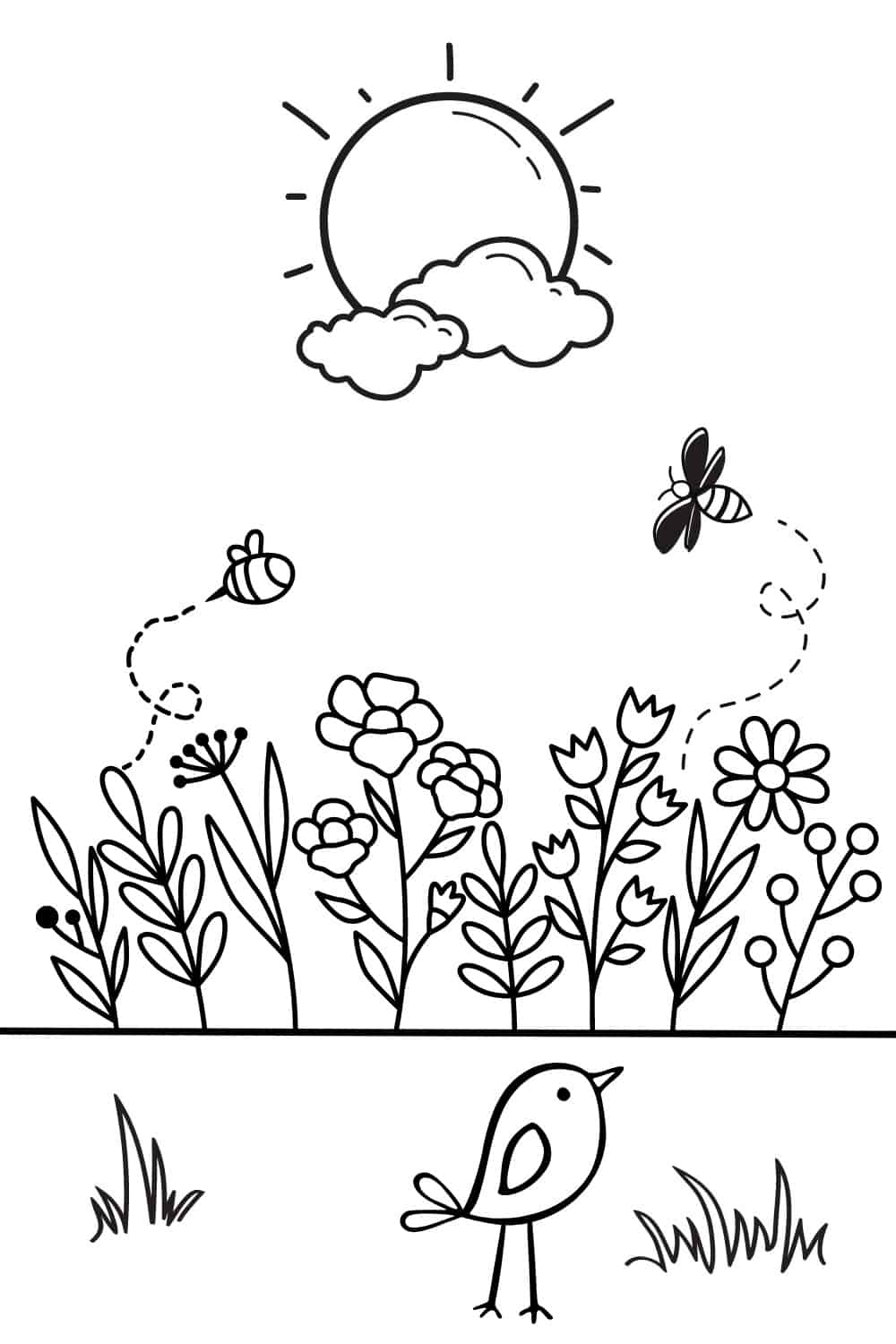 spring flowers coloring page