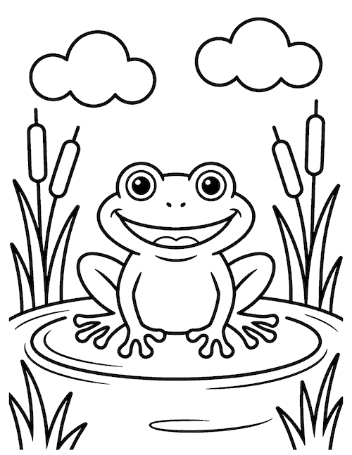 Smiling frog on a lily pad
