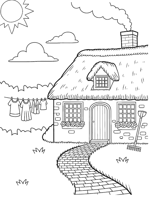 Cottage house coloring page