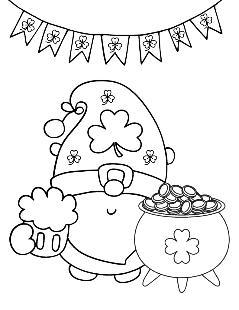 gnome coloring sheet for st patrick's day