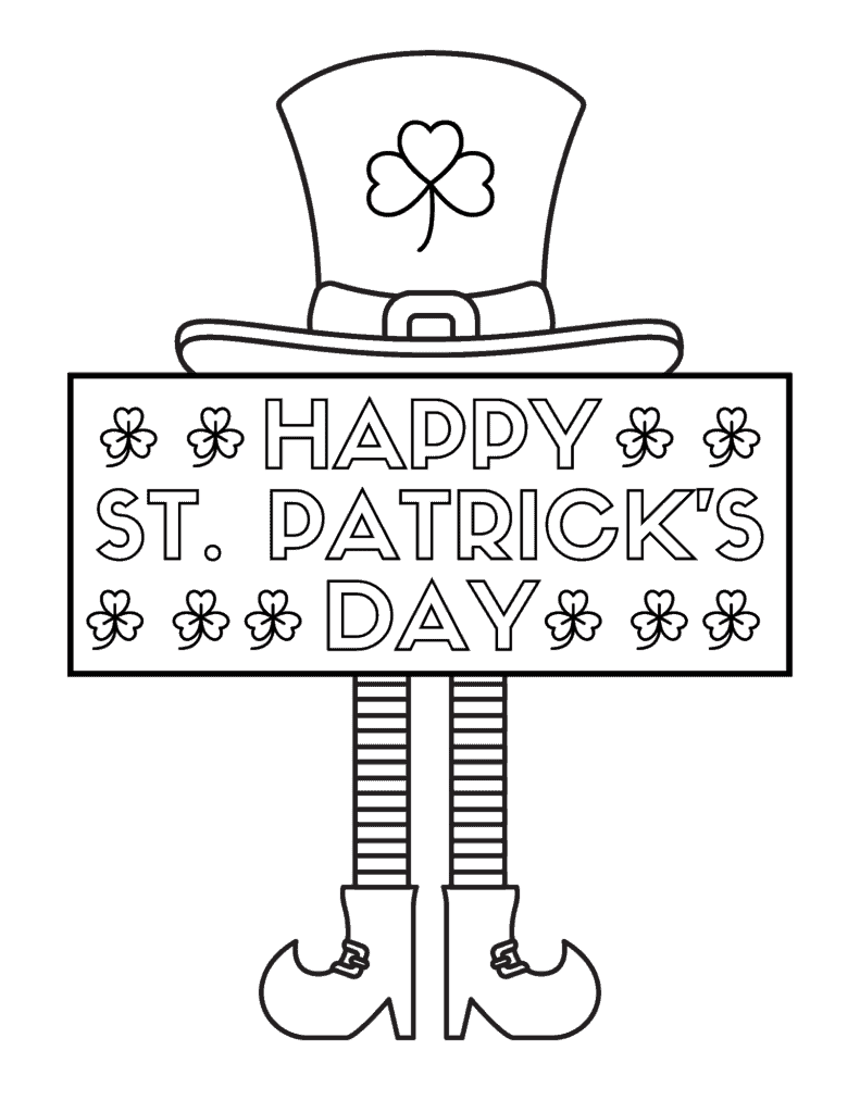 happy st. patricks's day sign coloring sheet