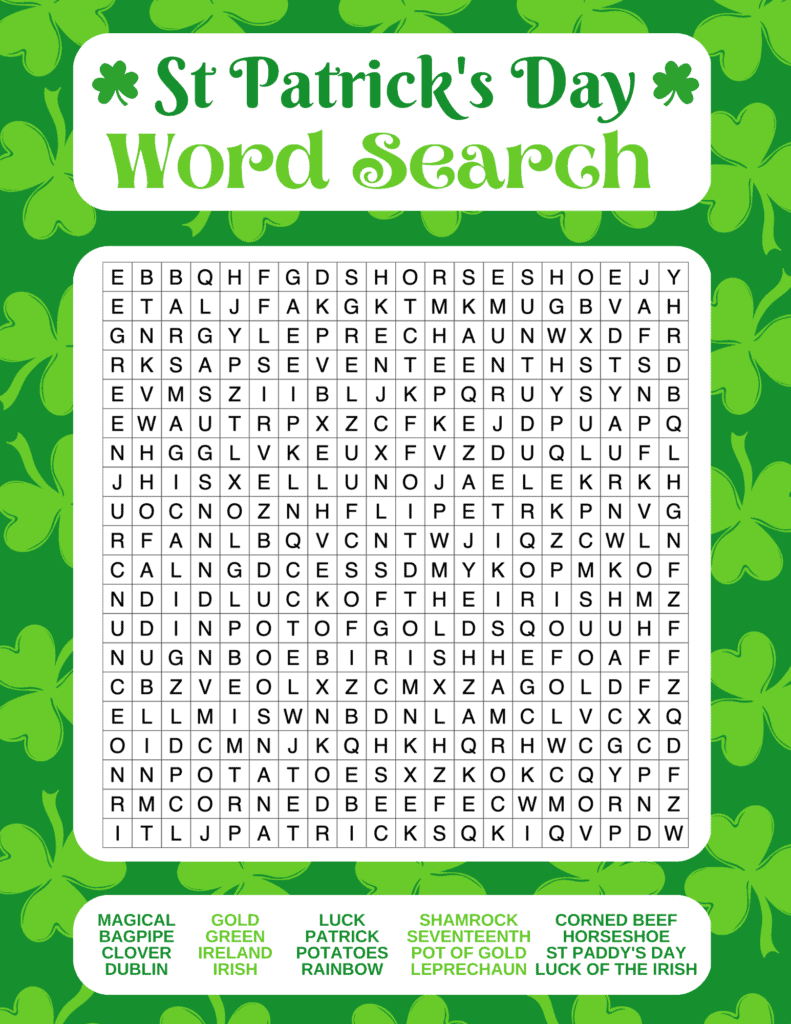 st patrick's day word search