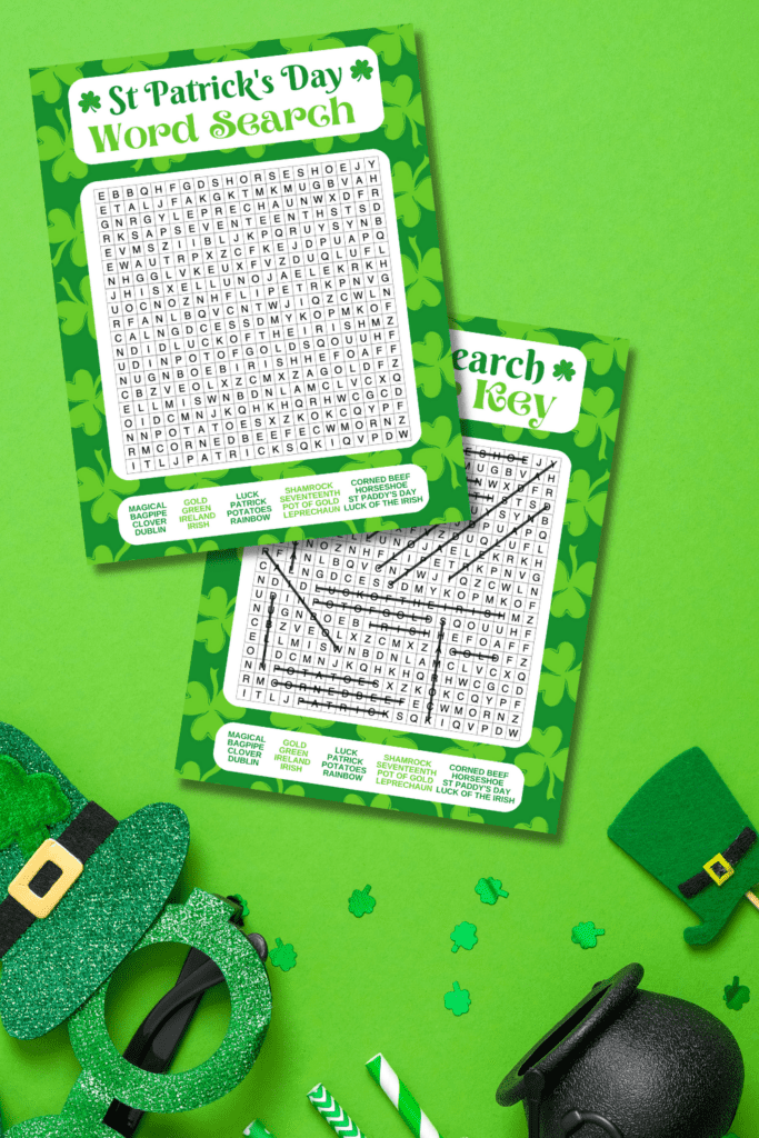 free printable word search on st. patrick's day background