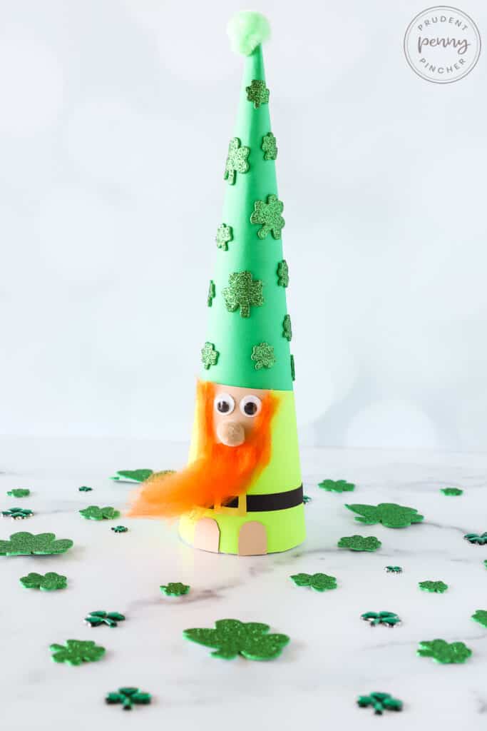 leprechaun gnome surrounded by shamrocks