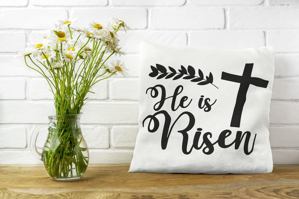 he is risen svg on pillow