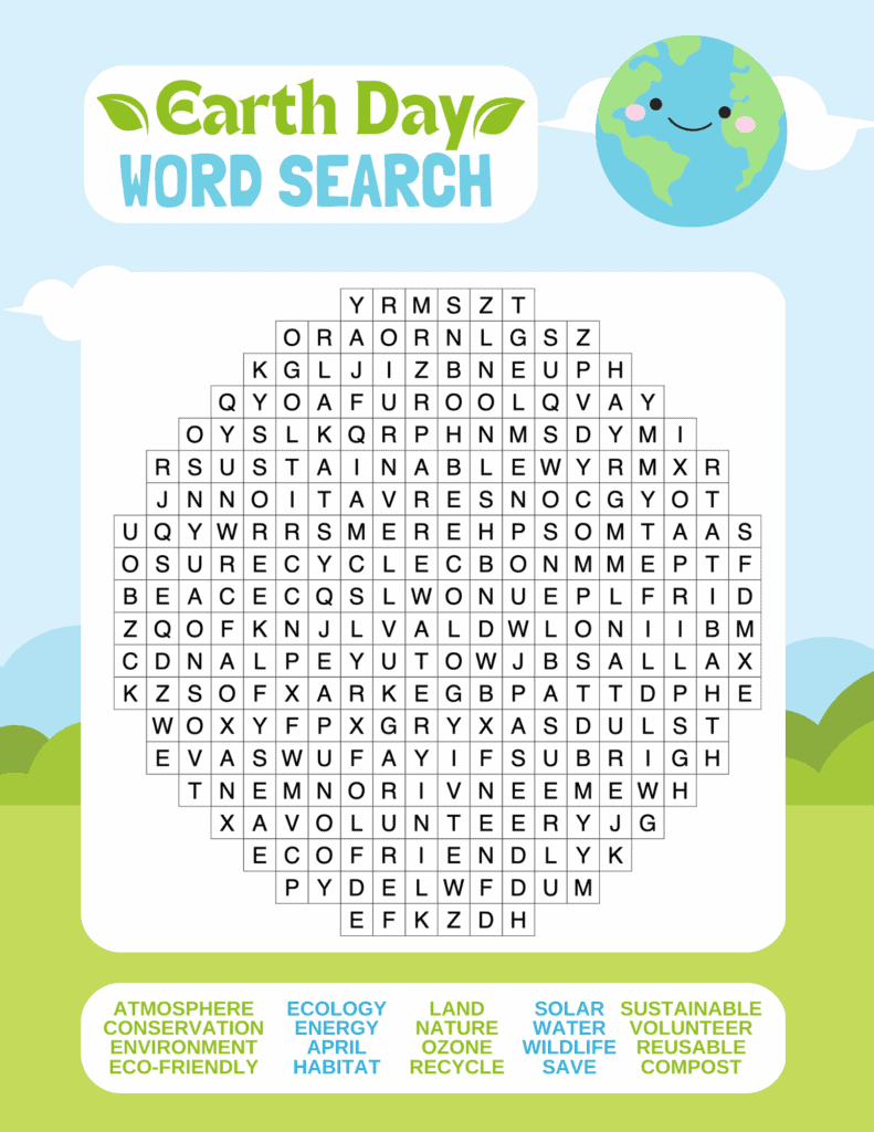 earth day word search printable for kids