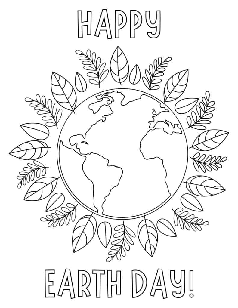 planet surrounded by plants earth day coloring page