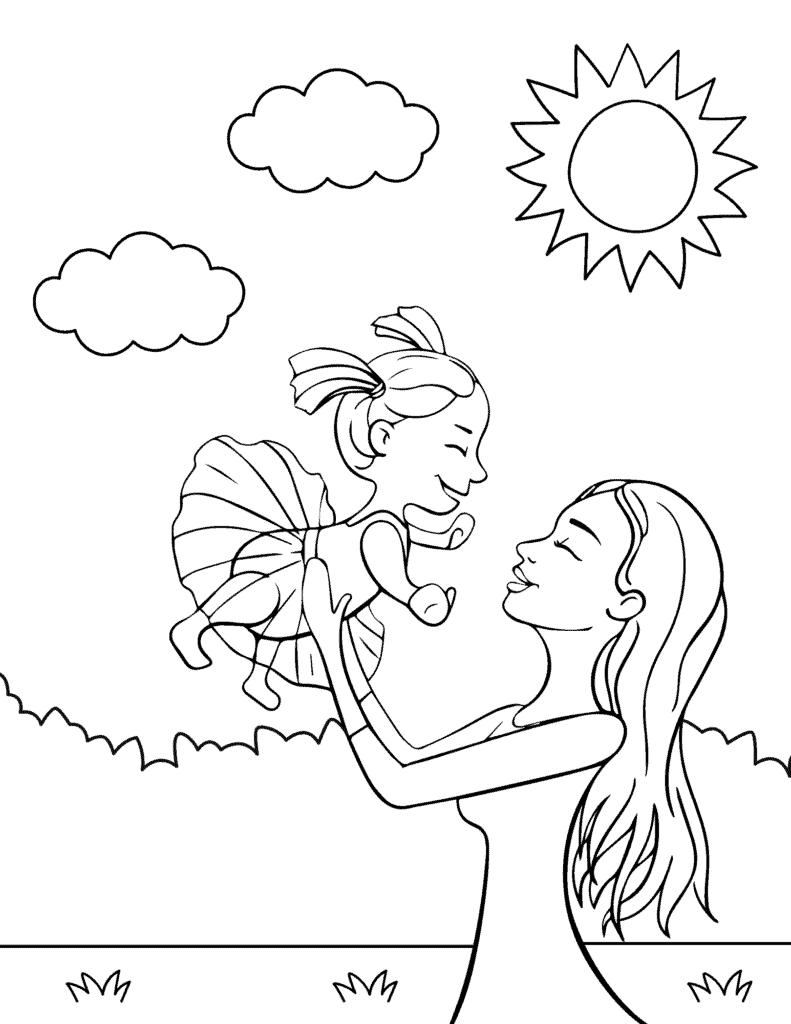 mom holding daughter mothers day coloring page