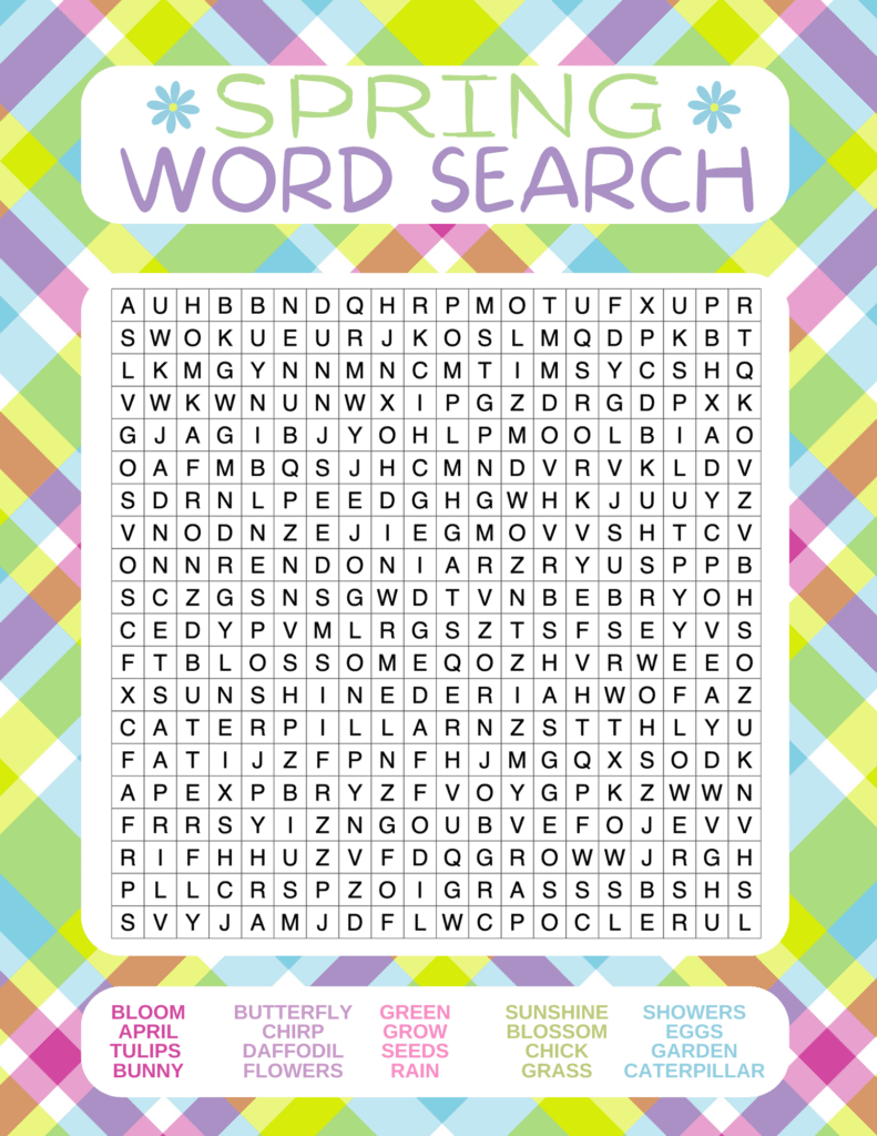 spring word search for kids