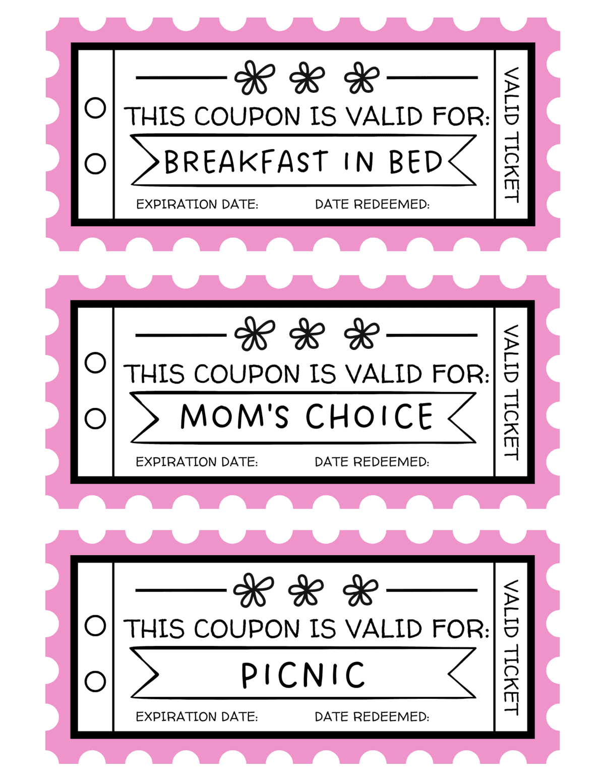 filled out Mother's Day coupon book