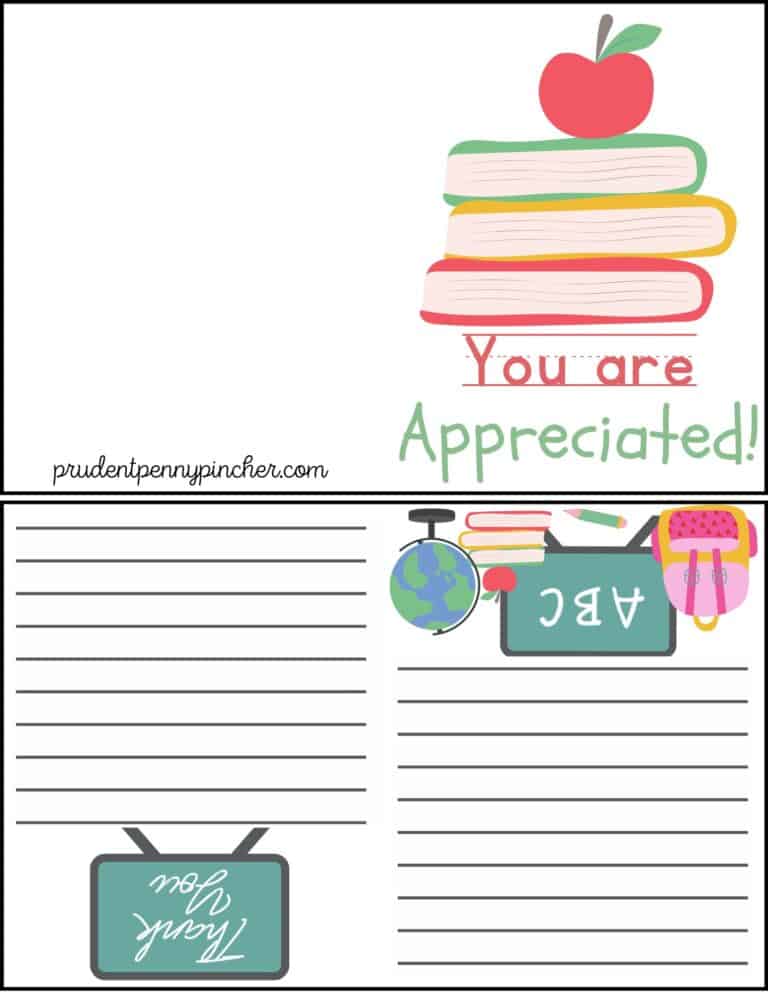 10 Free Teacher Appreciation Card Printables - Prudent Penny Pincher