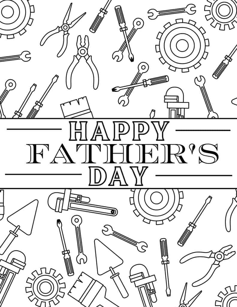 happy Father's Day coloring page with tools