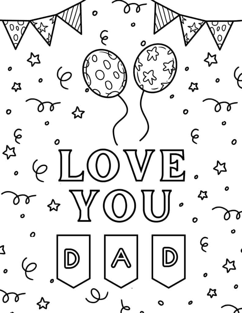 LOVE YOU DAD FATHER'S DAY PARTY COLORING PAGE