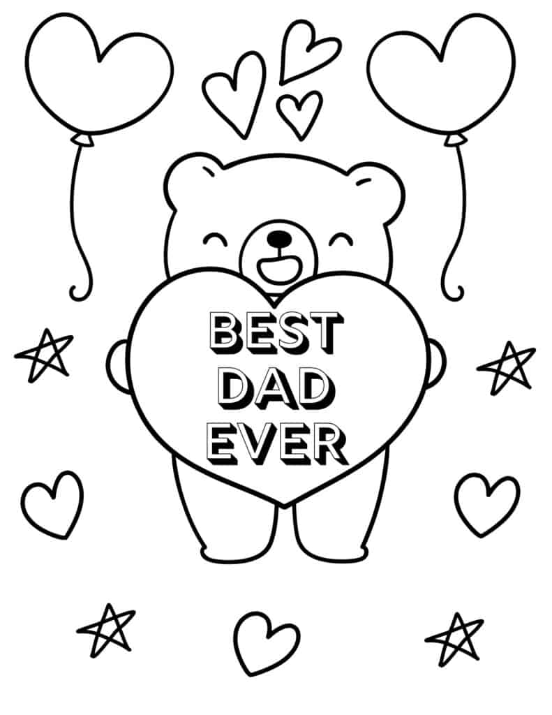 best dad ever teddy bear Father’s day coloring page