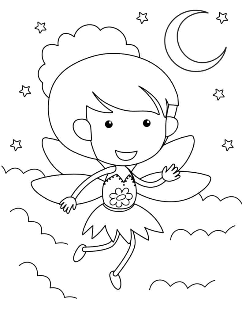 fairy floating in the clouds coloring page