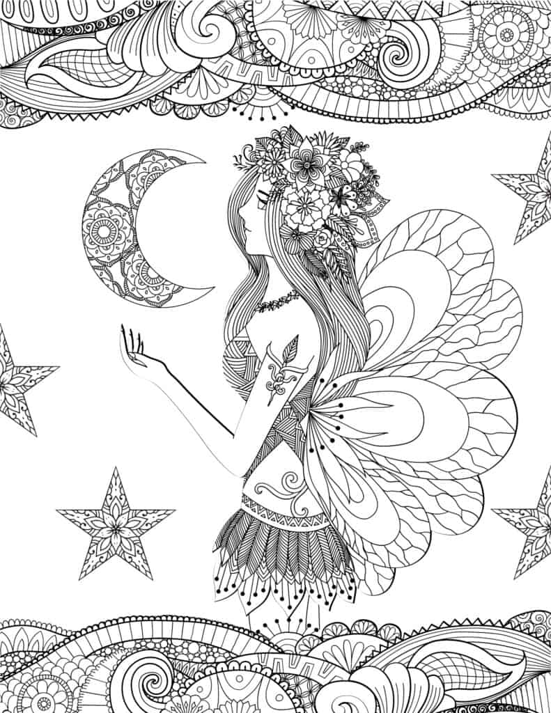 mandala fairy coloring page for adults