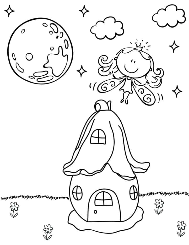 fairy and her fairy house coloring page
